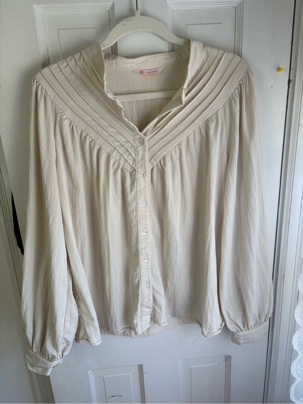Relaxed Pintuck Yoke Button-Down Blouse - Cream